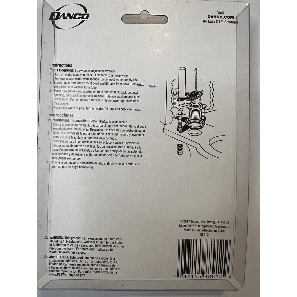 Danco 88912 Tank To Bowl Spud Gasket For American Standard Toilets, Rubber, Blac
